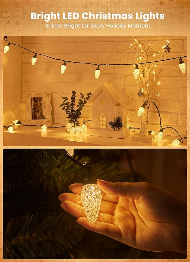 C9 LED Christmas Lights Outdoor, 81 Feet 100 LED String Lights With Timer & 8 Lighting Mode, Waterproof Commercial | Lumora
