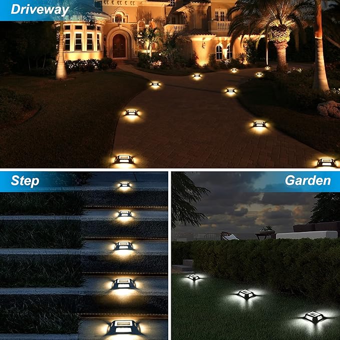 Solar Deck Lights Driveway Dock Lights- 8 Packs Waterproof 1200mAh Solar Powered Outdoor LED Aluminum Dock Lighting | Lumora