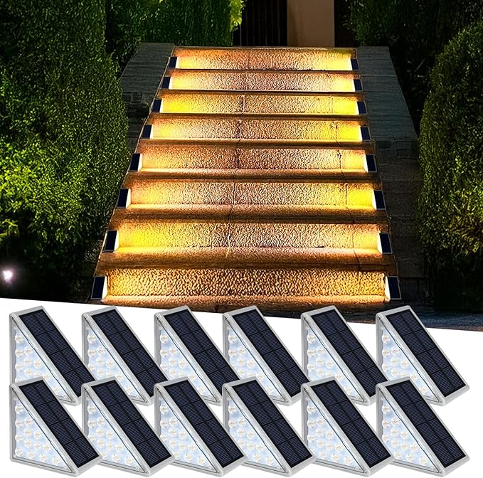 LED Solar Step Lights Waterproof Outdoor Stair Lights, Warm White Solar Deck Lights IP67 Solar Decoration Lights | Lumora