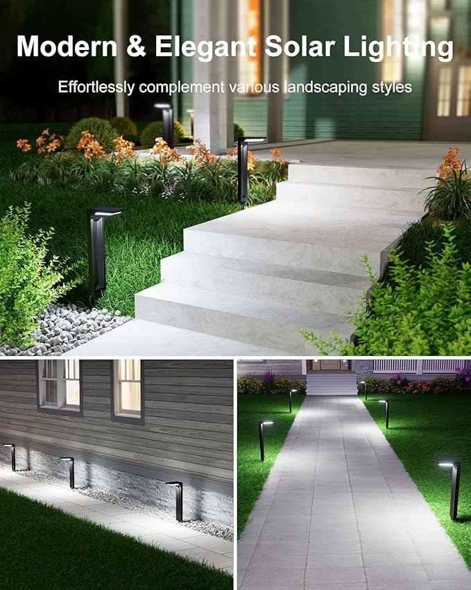 6 Pack Solar Powered Pathway Lights Outdoor Waterproof 30 LED Bright Walkway Landscape Lamp for Outside, Path, Driveway, Sidewalk, Yard, Lawn, Garden, Trail, Modern Design and 2 Modes (Cool White)