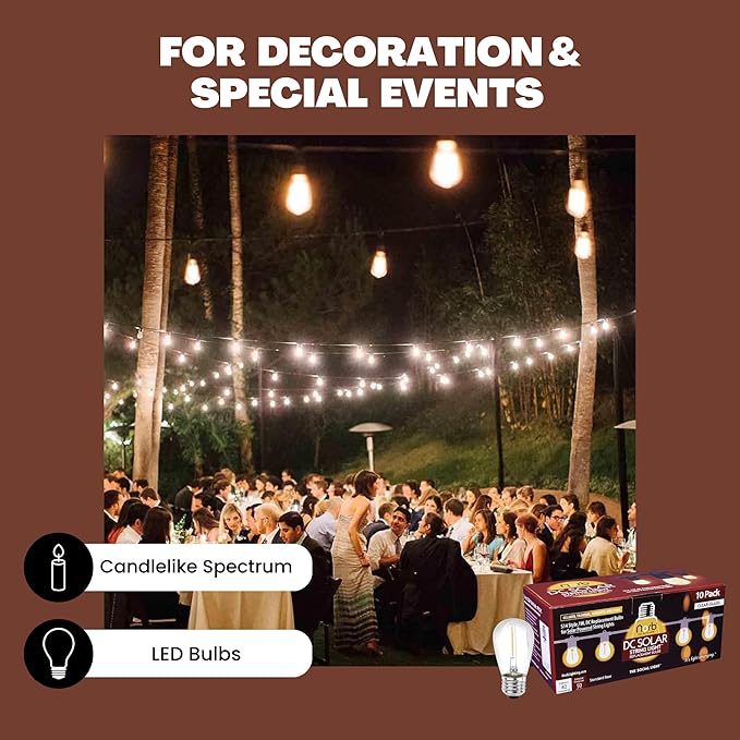 Norb NorbSOLAR S14 LED Solar Replacement Bulbs 1W DC – Outdoor String Light Bulbs with Warm Candlelight Glow, E26 | Lumora