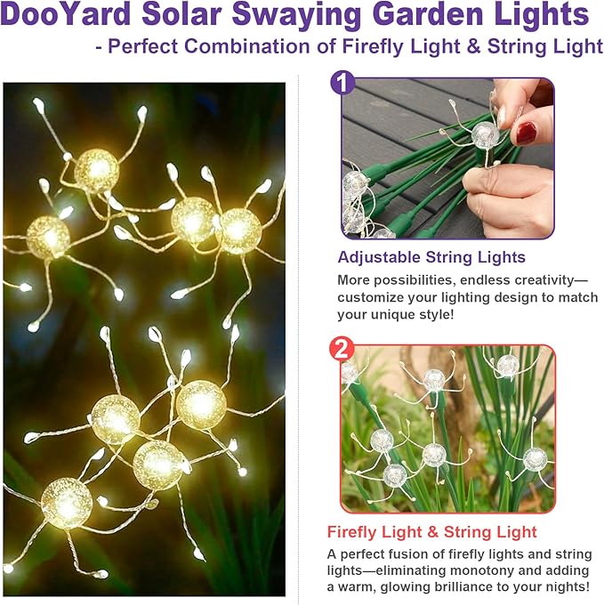 Solar Swaying Garden Lights – Firefly Effect Outdoor LED Lights with Upgraded Solar Panel, Waterproof Pathway Lights for Yard & Holiday Decor (4pack)