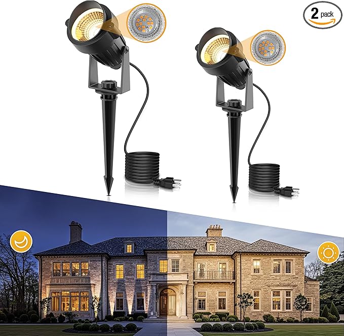 L LOHAS LED 10W Dusk to Dawn Outdoor Lighting, Auto On/Off 3000K Landscape Spot Lights Outdoor, IP66 Waterproof Spot Lights for Yard, Garden, House, Pathway, Plant, UL Listed (2 Pack)