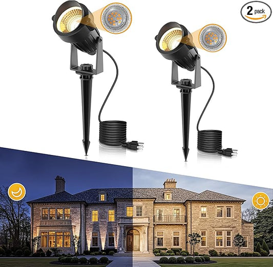 L LOHAS LED 10W Dusk to Dawn Outdoor Lighting, Auto On/Off 3000K Landscape Spot Lights Outdoor, IP66 Waterproof Spot Lights for Yard, Garden, House, Pathway, Plant, UL Listed (2 Pack)