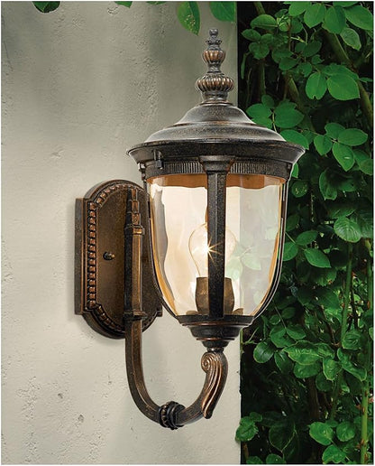 John Timberland Bellagio European Outdoor Carriage Light Fixture Vintage Bronze Curved Arm Hammered Glass Sconce for Exterior House Porch Patio Outside Deck Garage Yard Front Door Garden Home