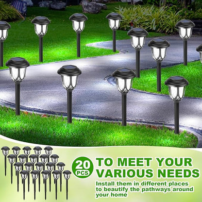 Tuanse 20 Pcs Solar Outdoor Garden Pathway LED Lights Bulk Solar Powered Landscape Yard Stake Lights Waterproof Auto On/Off for Lawn Patio Porch Walkway Driveway