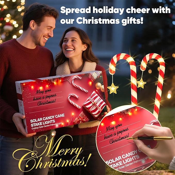 Solar Christmas Lights Outdoor Waterproof: 24-Pack Solar Candy Cane Christmas Decorations Outdoor Pathway Lights with Stakes 10 Modes, 144 LED Xmas Decorations for Yard Garden Holiday Decor