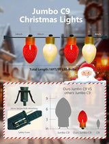 Jumbo Christmas Lights Outdoor - 16ft Multicolor LED Red & White Large Bulb with Diamond Pattern, Connectable & | Lumora