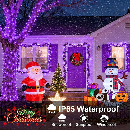 Purple Christmas Lights, 66FT 200 LED Christmas Lights Outdoor with 8 Modes Waterproof, Connectable String Light Indoor Green Wire for Tree Garden Patio Party Holiday Decorations