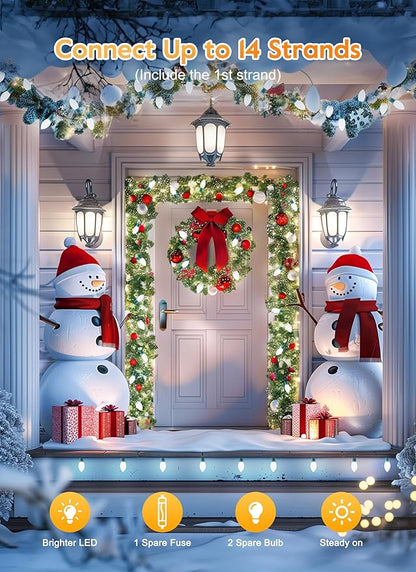Moonflor C9 Christmas Lights Outdoor, Vintage Christmas String Lights 100FT 100LED Green Wire (Warm White)