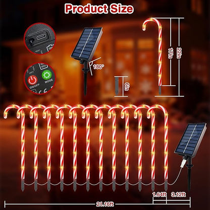 COOLWUFAN 24 Pack Solar Christmas Candy Cane Lights Outdoor Decorations, Christmas Pathway Lights with 168 Warm Lights, Waterproof Xmas Decor Marker Lights for Yard, Garden, Walkway, Lawn