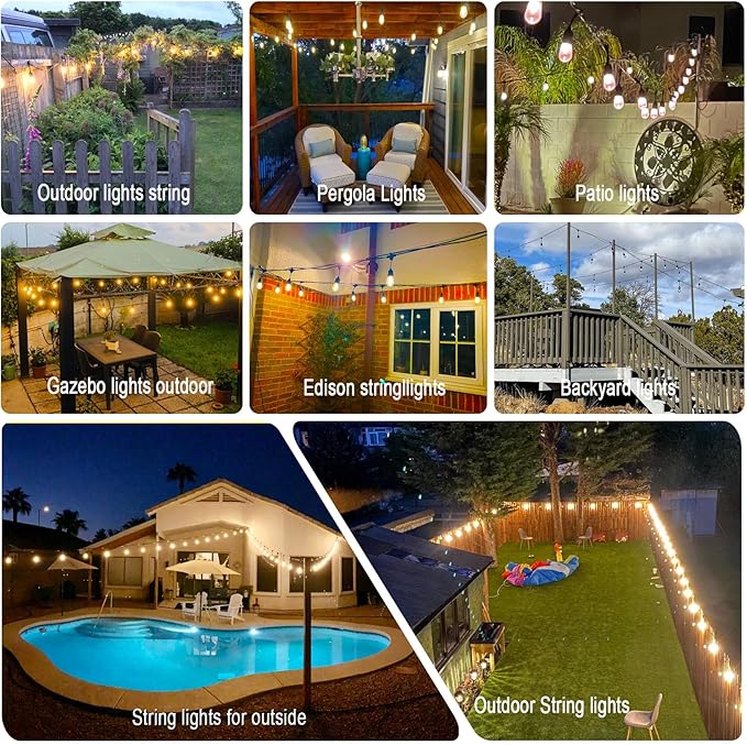 100FT String Lights for Outside Patio Lights with 30+2 Replaceable S14 2200K Warm Bulbs for Outdoor Pergola | Lumora