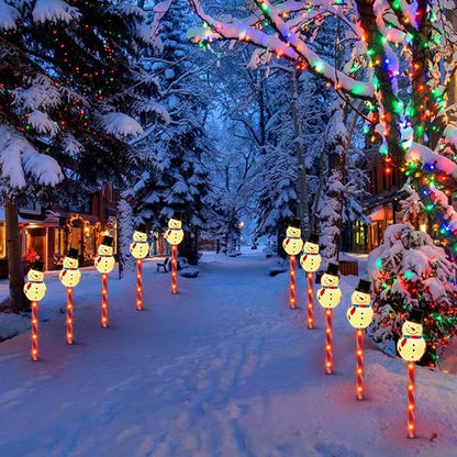 LAMPHOME Christmas Pathway Lights Outdoor, Set of 5 Snowmans Christmas Decorations Outdoor Yard, 15inch Pathway Marker Stake Lights for Patio Ground Path Sidewalk Walkway Driveway