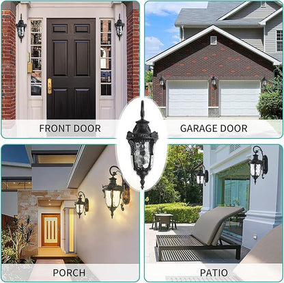 LONEDRUID Outdoor Wall Light Fixtures Black 20.47" H Exterior Wall Lantern Waterproof Sconce Porch Lights Wall Mount with Hammered Glass Shade for House