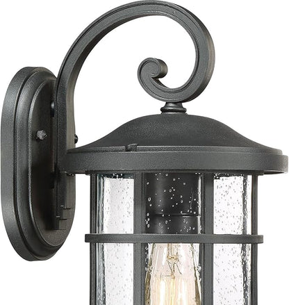 Quoizel Coastal Armour Crusade 1-Light Earth Black Outdoor Wall Lantern, Craftsman Style Wall Light with Seedy Glass, Marine-Grade Durability, Outside Light for Patio, Porch, Front Door, or Garage