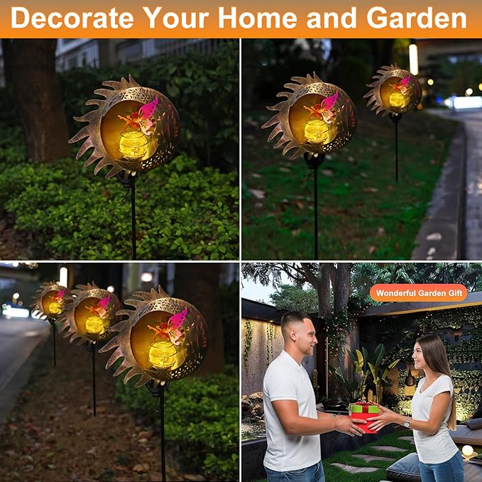 Garden Solar Lights Decor,Sun Moon Fairy Pathway Outdoor Stake Lights,Landscape Lights for Yard,Thanksgiving Day,Christmas Day,Valentine's Day Gift