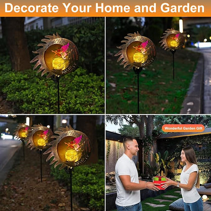Garden Solar Lights Decor,Sun Moon Fairy Pathway Outdoor Stake Lights,Landscape Lights for Yard,Thanksgiving Day,Christmas Day,Valentine's Day Gift