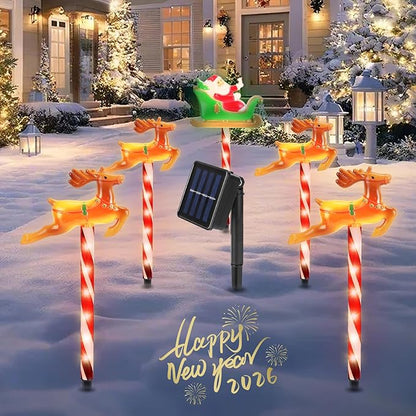 Christmas Pathway Lights Outdoor, 5 Pack Lighted Reindeer Stake Lights with 8 Lighting Modes, IP44 Waterproof Solar LED Christmas Yard Light for Garden Lawn Porch Front Door Patio Holiday Decor