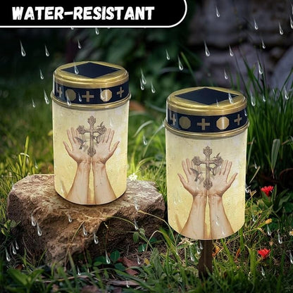 Cross Solar Lights Outdoor Solar Cross for Cemetery Grave Flameless Solar Powered Light for Prayer Waterproof Auto On/Off Solar Lights for Outside Yard Walkway Driveway