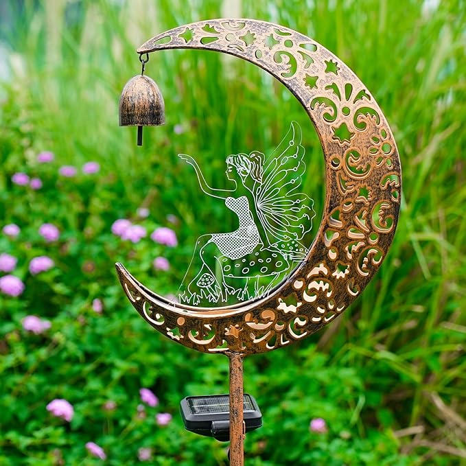 Solar Fairy Moon Figurine Light, Waterproof Garden Stakes Decor Outdoor Yard Decorations for Lawn, Patio,Yard, Pathway,Housewarming Ornament Gifts Ideas for Gardening Mom Grandma