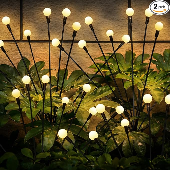 Solar Garden Lights – Swaying LED Solar Lights Outdoor Decorations, Waterproof Yard & Patio Lights with Flexible Iron Wire & Heavy Bulb Base for Garden Decor,Warm White (2 Pack)