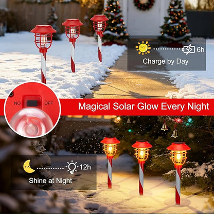 6 Pack Solar Pathway Lights Outdoor Christmas Decorations, Waterproof Candy Cane Christmas Pathway Lights for Yard, Walkway, Driveway, Garden Decor, Solar Powered Outdoor Lights for Xmas Gifts
