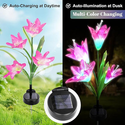 Solar Powered Lily Flower Lights Outdoor, Waterproof Color Changing Garden Lights with Large Solar Panel, 2 Pack for Patio, Yard, Pathway Decoration