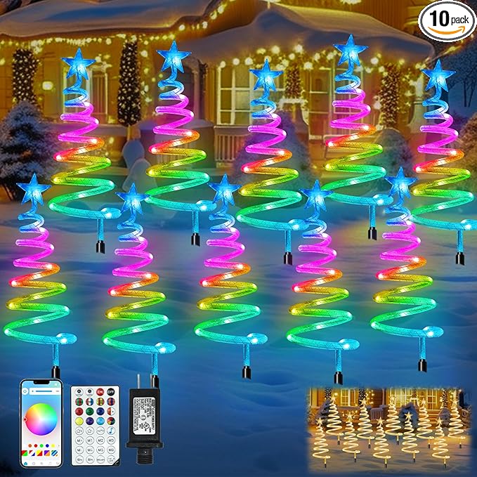 10Pack Smart Christmas Pathway Lights Outdoor with RGBW DIY Modes, APP Control Spiral Christmas Tree with Music | Lumora