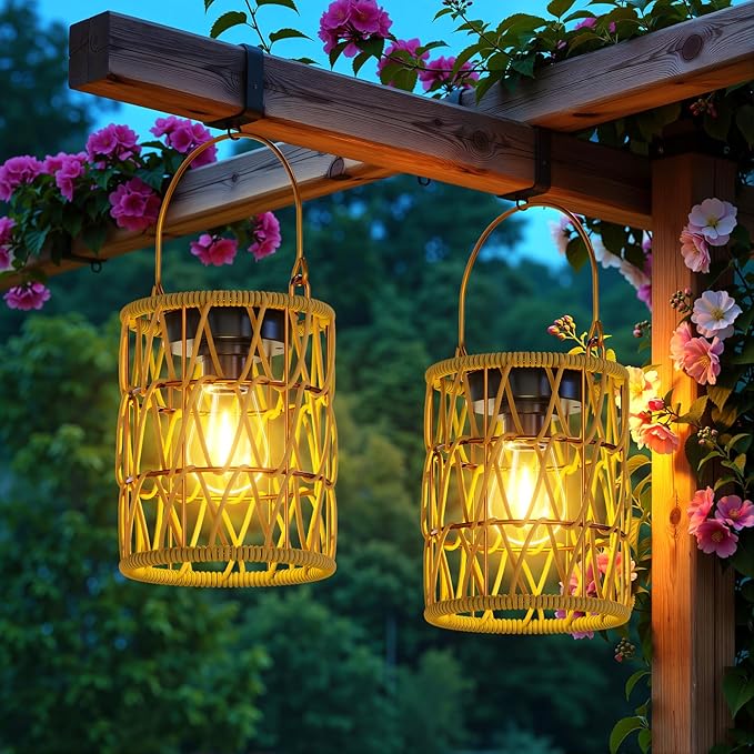 KOOPER 8 Pack Taller Solar Pathway Lights Outdoor 2 Pack Hanging Solar Lanterns Outdoor Waterproof