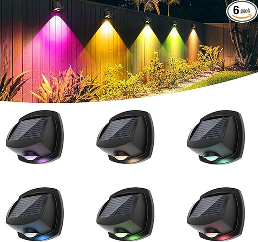 SOLPEX Solar Lights Outdoor Waterproof IP65, Solar Stair Lights Outdoor for Fence, Deck, Step, RGB Multicolor LED 11 Lighting Modes House Wall Light for Porch, Backyard, Fence, Garden Decor-6 Pack