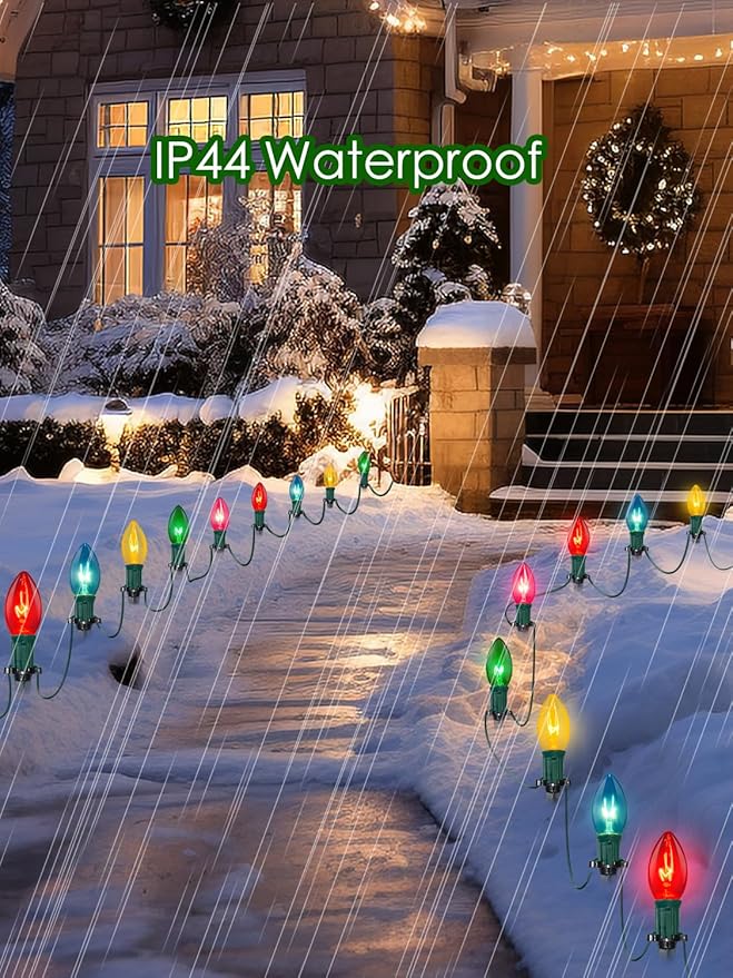 SUNSGNE Christmas Pathway Lights Outdoor, 38FT Colored Christmas Lights with 25 C9 Multicolor Bulbs and 25 Plastic | Lumora