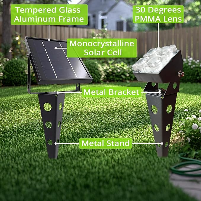 Solar Spot Lights Outdoor Waterproof IP65 Landscape Spotlights with Metal Stake 42ft Cable 3-in-1 Cool White Auto | Lumora