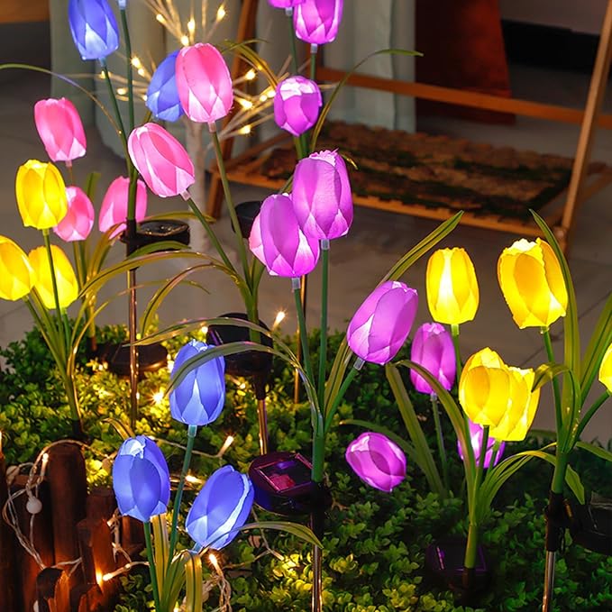 2pcs Flowers Waterproof Solar Powered Stake Lights LED Decorative Landscape for Garden Solar Tulip LED Garden Stake | Lumora