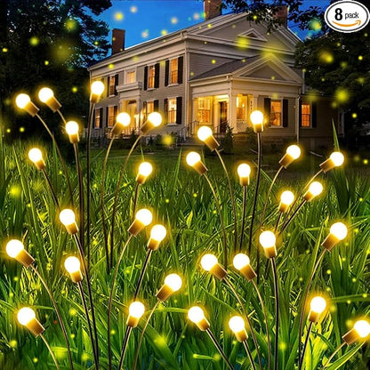 OZS 8 Pack Total 64 LED Solar Garden Lights Fairy Outdoor - Solar Firefly Lights Outdoor, Sway by Wind, Waterproof for Garden Patio Pathway Fairy Decoration (Warm White)