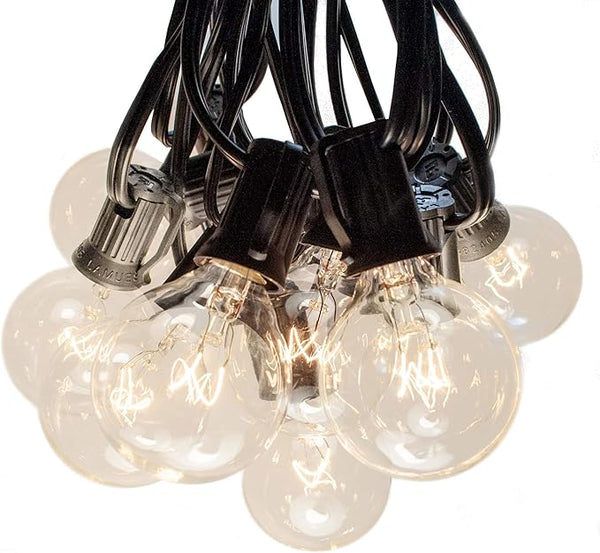 Hometown Evolution, Inc. 50 Foot Globe String Lights - Set of 50 G40 Clear Bulbs - Black Wire (+ 2 Free Spares) for | Lumora