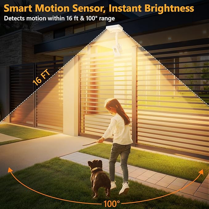 Clip On Solar Lights Outdoor with Motion Sensor, 360°Rotatable & Vertically Adjustable Solar Fence Lights with 92 LEDs (600 LM, 3000 K),IP65 Waterproof Security Light for Deck, Gutter（White, 4 Pack）