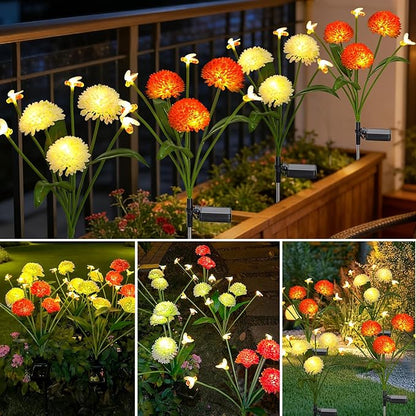 Solar Garden Lights Outdoor Waterproof 4 Packs Solar Swaying Bee Lights with Fake Flowers Fairy Lights Outdoor Patio Yard Pathway Decoration Ideal Gifts for Women Mother's Day