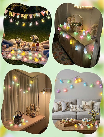 Easter Rabbit String Lights 8.5FT Plug in Bunny Fairy Lights Outdoor Easter Decorations String Lights with 10 Multicolor Bunny Lights for Indoor Wedding Birthday Party Garden Wall Home Decorations