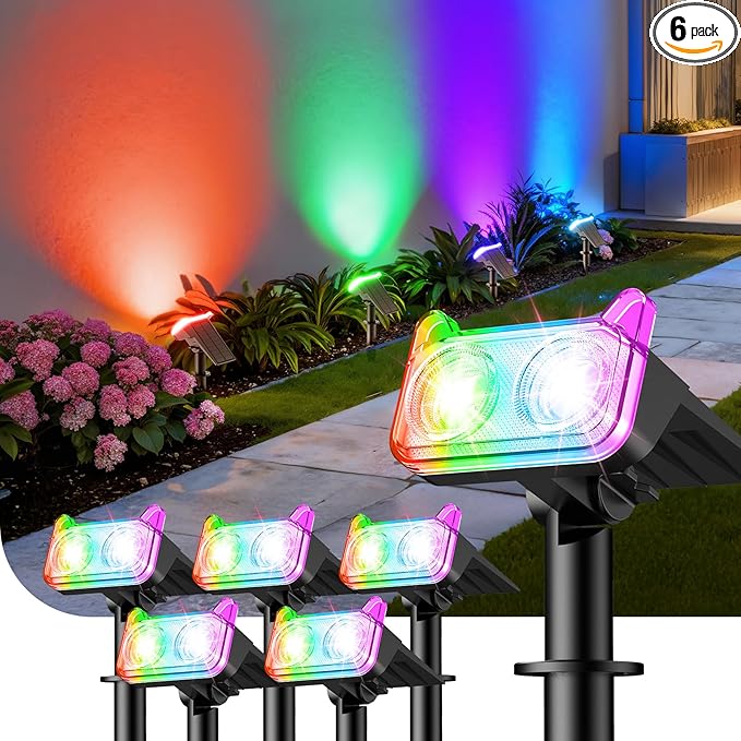 WdtPro Solar Color Changing Spot Lights, 8 Lighting Modes Solar Lights Outdoor Waterproof, Multicolor RGB Outdoor | Lumora