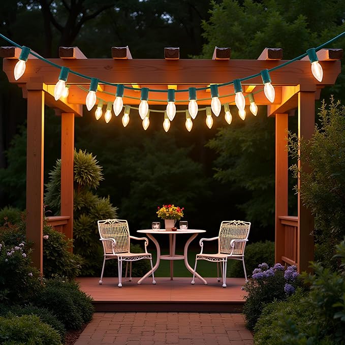 YULETIME Warm White C9 LED Christmas Lights, 25 Feet 25 Count 12" Spacing Clear Smooth Bulbs UL Certified Outdoor String Light Set (Warm Clear)