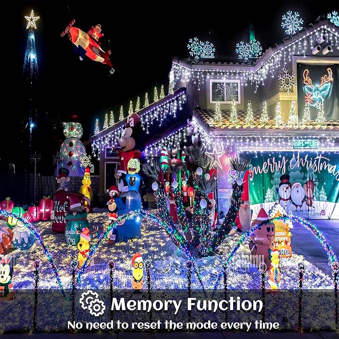 132ft Icicle Lights for Outside, 1280 LED White Christmas Lights Outdoor with 240 Twinkle Drops, 8 Modes Plug in | Lumora