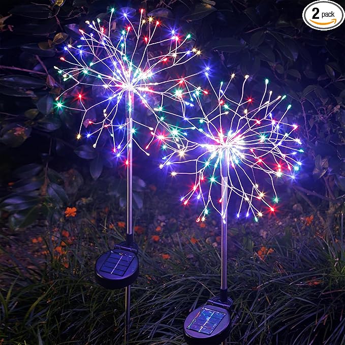 Solar Garden Lights Outdoor Yard Decorations, 2 Pack 150Leds Pathway Lights Stake, Fairy Firework Light for Garden, Patio, Pathway, Flowerbed Multicolor