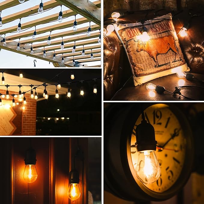 LOKATSE HOME 54 Ft S14 Outdoor String Lights 15 Edison Bulbs (+ 1 Spare) Waterproof Shatterproof E26 Base Connectable Commercial Grade Hanging for Patio Deck Backyard