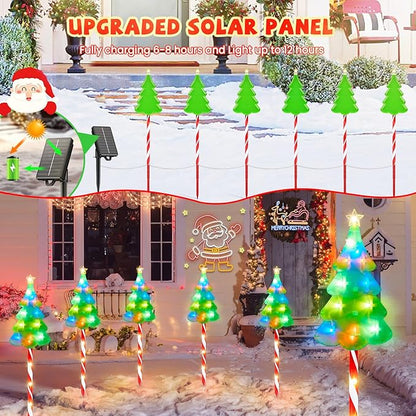 25" Larger Outdoor Christmas Decorations, 5 Pack Colorful Solar Candy Cane Christmas Tree Lights with 10 Lighting Modes and Bright 86 LED, Waterproof Solar Christmas Tree for Pathway Yard