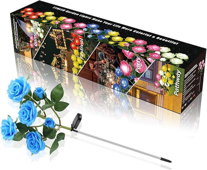 Outdoor Solar Garden Stake Lights,Upgraded LED Solar Powered Light with 6 Rose Flowers, Waterproof Solar Decorative Lights for Patio Pathway Courtyard Garden Lawn
