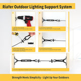 165FT All-Black Outdoor String Light Hanging Kit, 304 Stainless Steel Guide Wire with Matte Black Hardware Set | Lumora