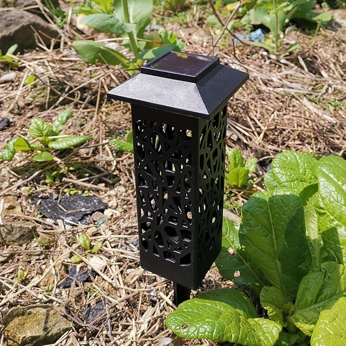 6pcs Solar Hollow-Out Ground Plug Lights Waterproof Garden Solar Path Lights Warm White for Outdoor Lawn Landscape