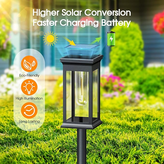 KOOPER Solar Pathway Lights Outdoor 8 Pack, 2X Bigger Solar Outdoor Lights, Bright Solar Garden Lights Waterproof, Auto On/Off Outdoor Solar Lights for Yard Landscape Path Lawn Patio Walkway