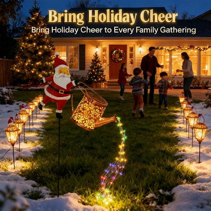Christmas Santa Solar Kettle Light, IP65 Waterproof Santa Solar Garden Lights Outdoor, Cute Santas Solars Watering Can Cascading Light LED, Novelty Santas Solars Christmas Decorations Night Lights