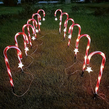 12 Packs Christmas Candy Cane Lights Outdoor Solar Powered Christmas Pathway Lights with Stars Waterproof for Yard Walkway Patio Outside Decoration